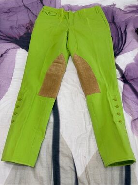 Polo by Ralph Lauren Lime Green Straight Leg Jeans with Brown suede Knee Patches